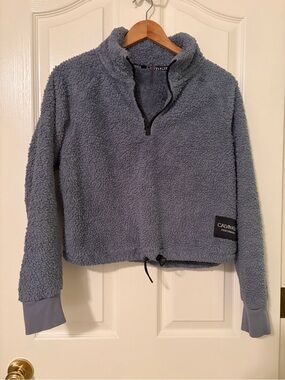 Calvin Klein Performance Slate Blue Sherpa Quarter-Zip Pullover